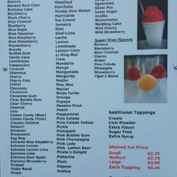 menu list ice flavor Shaved