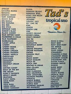 menu list ice flavor Shaved